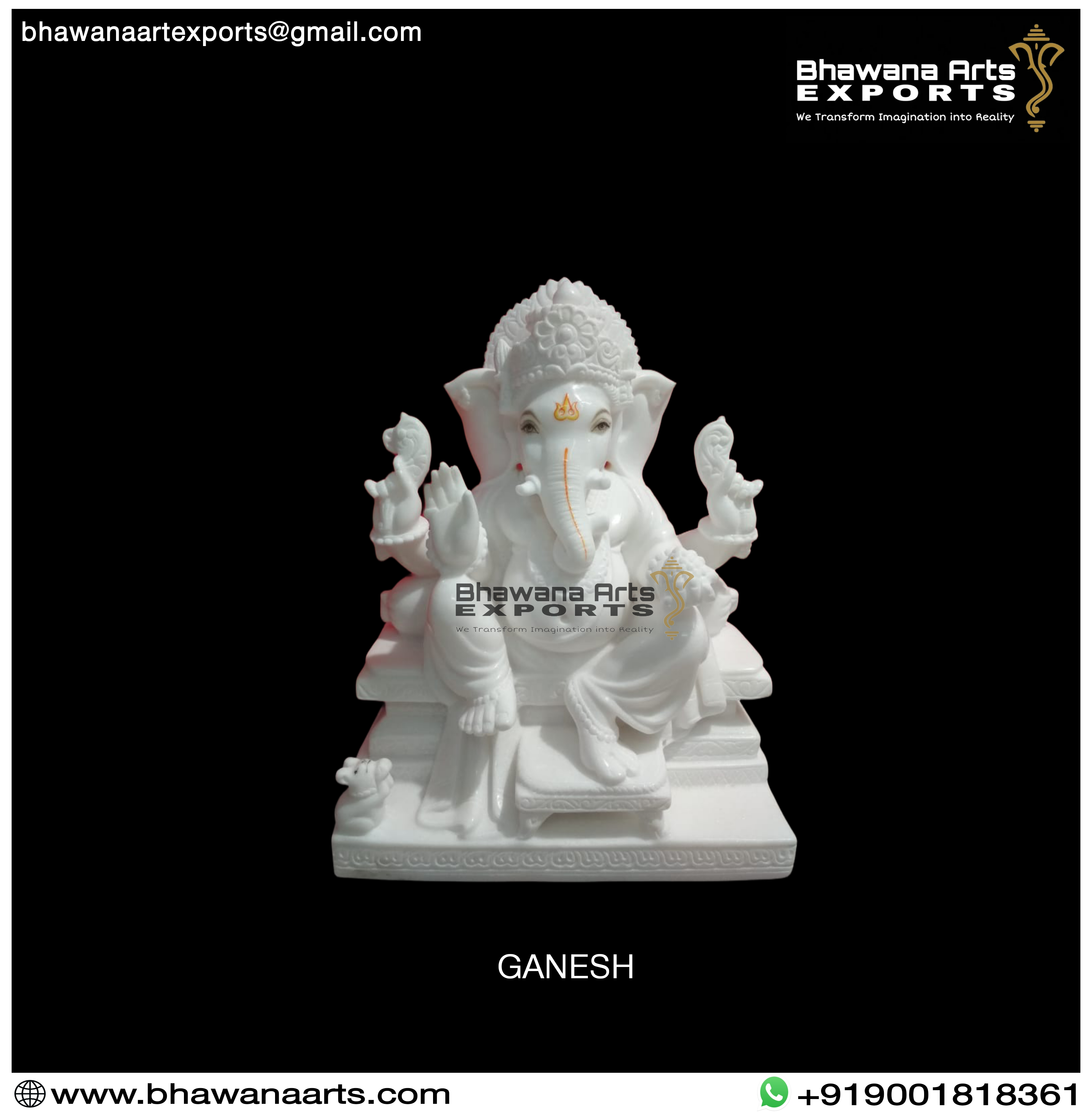 Marble Ganesh Statue sitting on Singhasan