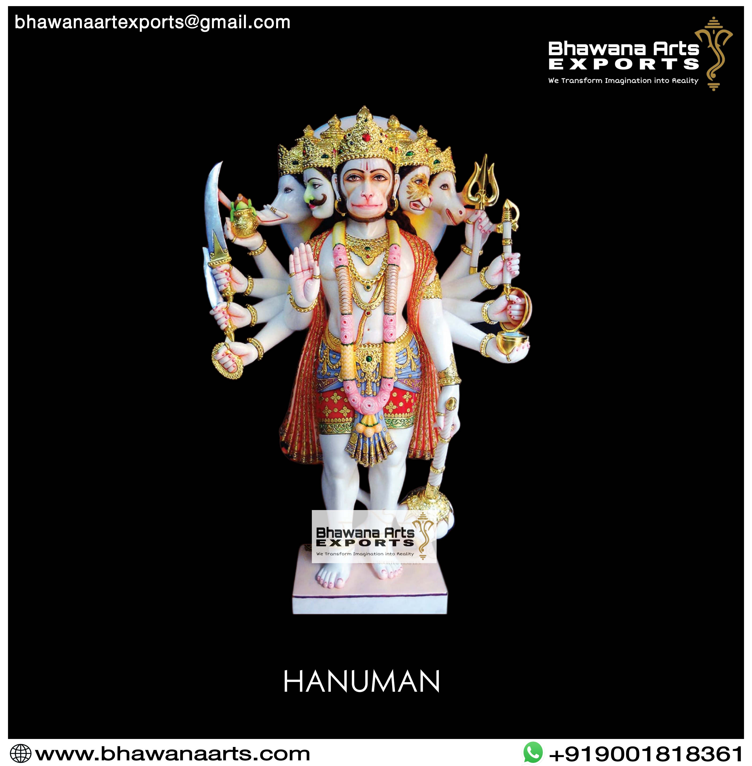 White Marble Panchmukhi Hanuman Ji Moorti