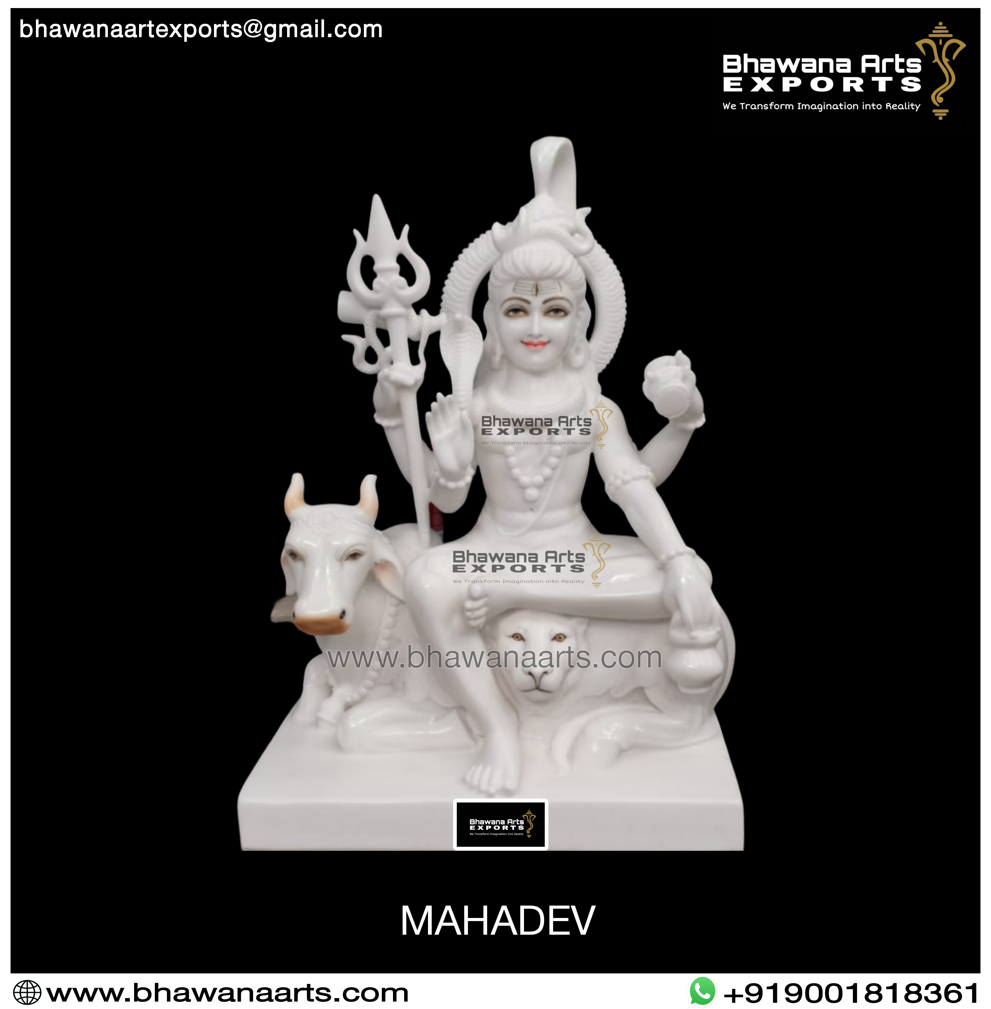 Buy Lord Shiva Marble Statue with Cow For Sale